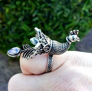 New Amethyst Peacock 925 Silver Statement Ring.